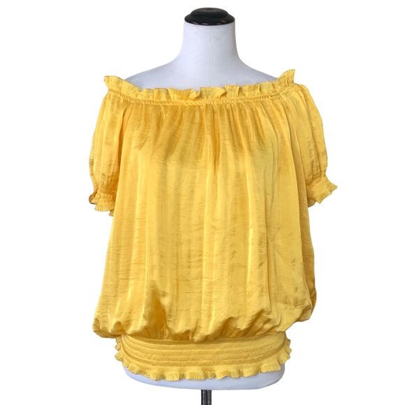 Diane von Furstenberg DVF Marcus Buttercup Shirred Blouson Blouse Yellow Size 6 - Picture 1 of 9